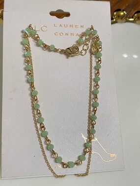 LC Lauren Conrad Gold Tone Layered Anklet with Mint Beads